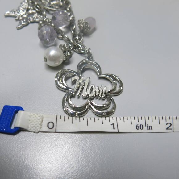 MOM Charm Necklace/Pierced Earring Set Silver Tone Mothers Day Heart "Pearls" - Picture 11 of 14